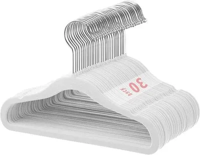 Obrázek produktu pro 30 kusů ultratenkých sametových protiskluzových ramínek na dětské oblečení s háčkem otočným o 360 stupňů (28 cm bílé)