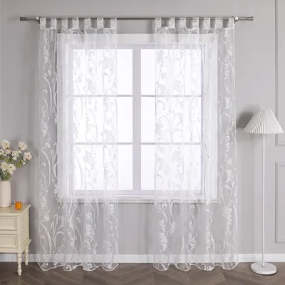 Produktbild von Joyswahl Vorhang Schlaufen Modern Voile Gardinen mit Orchideenmotiven transparent Schlafzimmer Wohnzimmer Weiß HxB 175x140 cm 1 Stück