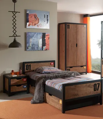 Produktbild von Vipack Set Alex best. aus Nachtkonsole, Einzelbett 90x200, Bettschublade, Kleiderschrank 2-trg.