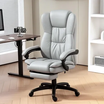 Immagine prodotto di okwish Sedia da ufficio ergonomica Sedia da scrivania con funzione massaggio e funzione reclinabile, sedia girevole da lavoro con funzione girevole e schienale, grigio chiaro