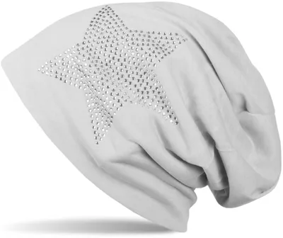 Produktbild von styleBREAKER klassische leichte Uni Beanie Mütze mit Stern Strass Applikation 04024019