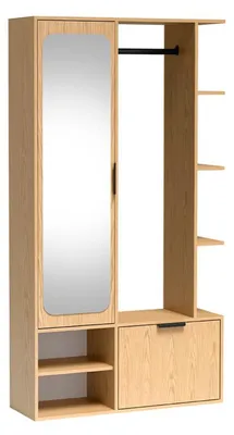 Produktbild von Garderobenschrank mit Spiegel - Bookmatch Eiche - mit Ablagen und Kleiderstange - Flurwand - NALA