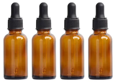Produktbild von Tropfflasche, 4 x 5 ml, Glasflasche in Bernsteinoptik mit Tropfenspender