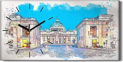 Produktbild von Dekor Leinwand Uhr Wandbilder Quarz 60x30 Gemälde Architektur Gebäude Stadt - schwarze Hände