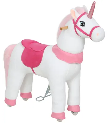 Produktbild von ReitpferdfürKinder,Einhorn-Design,Stoffbezug,stabilerRahmen,sanfteRäder,Schaukelpferd,3-5Jahre,Weiß