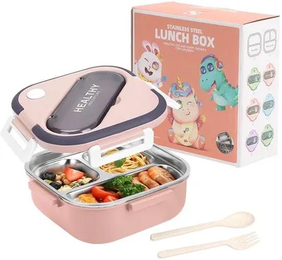 Obrázok produktu pre Nerezová obedová krabička, ružová, nepretekajúca, bento box