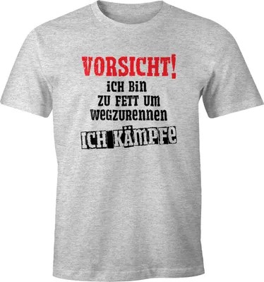 Produktbild von Herren T-Shirt Ich bin zu fett um wegzurennen ich kämpfe Fun-Shirt Spruch-Shirt Moonworks® grau-meliert L