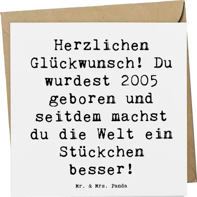 Produktbild von Mr. & Mrs. Panda Grußkarte Spruch 2005 Geburtstag - Weiß - Geschenk, Happy Birthday, Geburtsjahr, Liebevoll gestaltete Geschenke, Handgefertigte Erinnerungen, Klappkarte