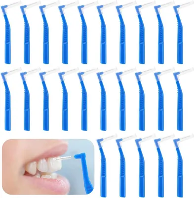 Image de 25 brossettes interdentaires 0,7mm en forme de L Brossettes interdentaires bleues