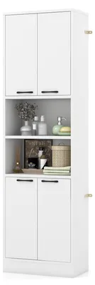 Produktbild von Badezimmerschrank, Badschrank, Hochschrank 56x30x190 cm, 4 Türen, 6 Fächer, Küchenschrank, Weiß