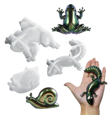 Produktbild von Epoxidharz Silikonform Set 3 Stück Tierformen Frosch Eidechse Schnecke Resin Gießformen Dekoration
