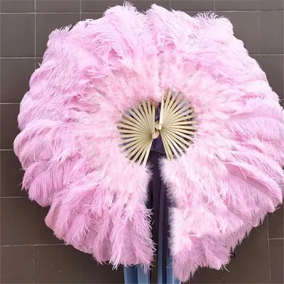 Imagen del producto de Abanico de plumas de avestruz - Rosa - 100-130 cm - Abanico de mano - Decoración para fiestas