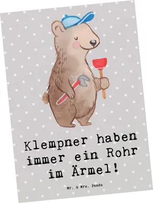 Produktbild von Mr. & Mrs. Panda Postkarte Klempner Helden - Grau Pastell - Geschenk, Berufsalltag, Grußkarte, Berufsgestaltung, handwerkliches Geschick, bildkarte, Beruf, Postkarten
