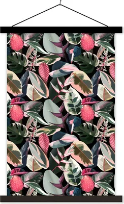 Produktbild von MuchoWow® Textilposter Tropisch - Rosa - Blätter 40x60 cm mit schwarzem Rahmen - Wanddekorationen