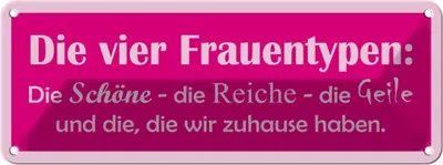 Produktbild von vianmo Blechschild 10x27 cm Die 4 Frauentypen Männer Frauen Spruch Zitat