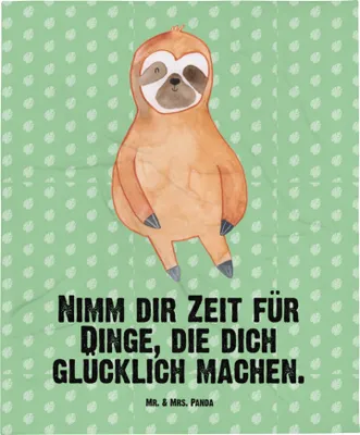 Produktbild von Mr. & Mrs. Panda Plaid Faultier Zufrieden - Tropengrün - Geschenk, Pause, Schlummerdecke, Happy, Glück, Fleecedecke, Babydecke, Kinderdecke, Erstlingsdecke