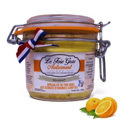 Produktbild von Foie Gras Entier von Ente mit kandierten Orangenschalen 200 g – Französische Delikatesse – Ohne Zusatzstoffe – Relais Gourmet