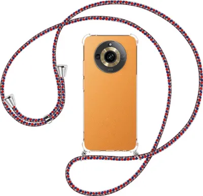 Produktbild von Handykette Backcover-Schutzhülle mit Band (Metall silberfarben) für Realme 11 5G (6.72'') - silber/blau/rot