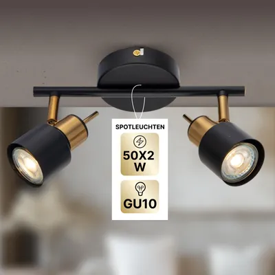 Zdjęcie produktu dla Oświetlenie sufitowe, czarne, dwupłomienowe, ARTE LAMP Almach, żarówki GU10 do 50W na gniazdo, do salonu, przedpokoju i kuchni, wymiary: 25 x 6 x 16 cm, model A1906PL-2BK
