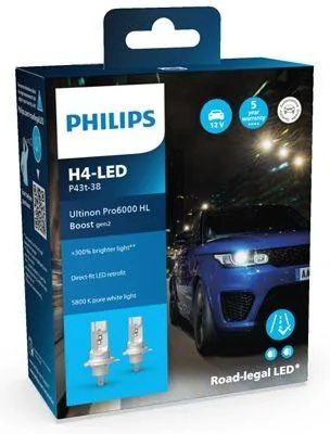 Produktbild von Philips Ultinon Pro6000 Boost HL 11342U60B2X2 Fahrzeugscheinwerferlampe, 18 W, 12 V, H4, LED, 5800 K, 2 Stück(e)