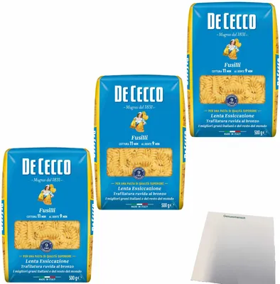 Produktbild von De Cecco Nudeln Fusilli n.34 3er Pack (3x500g Packung) + usy Block