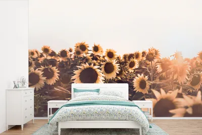 Produktbild von MuchoWow® Fototapete für Wohnzimmer oder Schlafzimmer Wandtapete Vinyl Motivtapete Sonnenblumen - Feld - Sonnenuntergang - Blumen - Gelb - 600x400 cm - Vinyltapeten