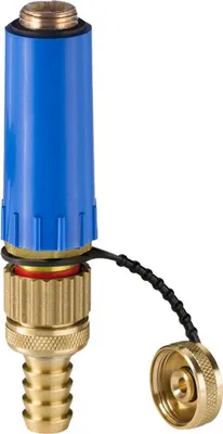 Image de Bouchon de chantier Otto Haas avec filetage en laiton 1/2 pouce et valve F+E bleue, n° 3379, 1 pièce.