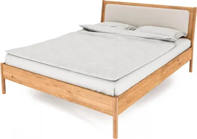Produktbild von Bett Zola 3 Wildeiche massiv 180x200 mit Polsterkopfteil und Holzbeinen