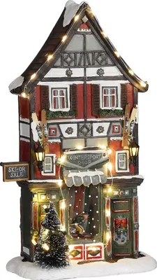 Produktbild von LuVille Weihnachtsdorf-Miniatur Wintersportgeschäft - L18 x B8 x H28 cm