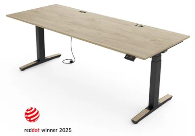 Produktbild von Yaasa Desk Expert Höhenverstellbarer Schreibtisch Elektrisch 200 x 80 cm, Eiche hell/Schwarz – Erstklassige Stabilität, Automatikfahrt&Kabeldurchlass