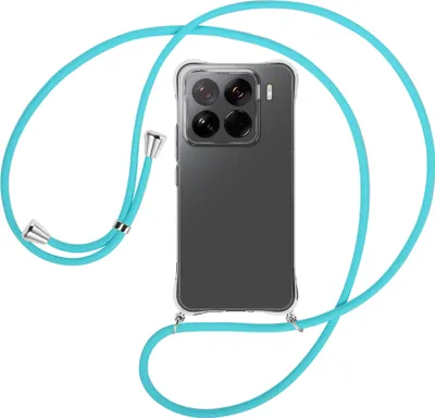 Produktbild von Handykette Backcover-Schutzhülle mit Band (Metall silberfarben) für Xiaomi 15 Pro 5G - türkis