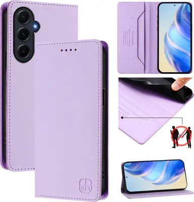 Produktbild von Lederhülle für Samsung Galaxy A55 Hülle Flip Brieftasche Kartenfächern Ständer Schutzhülle Violett