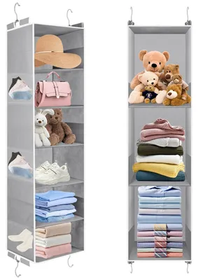 Produktbild von Hängeorganizer, Hängeregal, Hängeaufbewahrung mit 6 Fächern, Kleiderschrank-Organizer, Hängegarderobensystem, Stoffhängeaufbewahrung, faltbares Garderobensystem mit Metallhaken