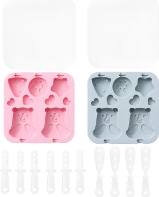 Obrázok produktu pre CANDeal 14-dielna sada foriem na nanuky ICE, 2 medvedíky, labky, trojuholníková silikónová miska s 2 viečkami a 10 tyčinkami na zmrzlinu na domáce zmrzliny, mrazené jogurty
