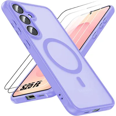 Image de Coque + 2 Verres Trempés pour Samsung Galaxy S25 FE, avec Anneau Magnétique et Protection Caméra - Violet