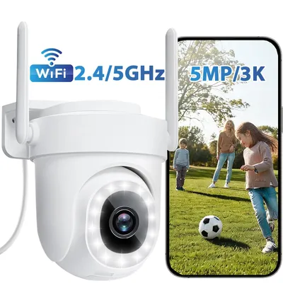 Produktbild von 2026 NEW Überwachungskamera Aussen 5MP/3K,355°/90°Schwenkbar Kamera,2,4/5GHz Dualband,Outdoor WLAN Sicherheitskamera,Farbnachtsicht,PTZ 2-Wege-Audio