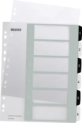 Image de LEITZ 1214-00-00 LEITZ Kunststoff-Register WOW, Zahlen, A4 Überbreite, 1-6