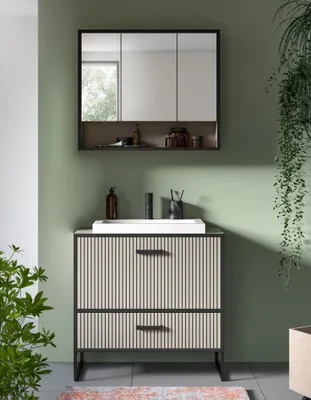 Produktbild von Bagno Badmöbelset 2 Teile inkl. Waschbecken hellgrau, cremefarben.