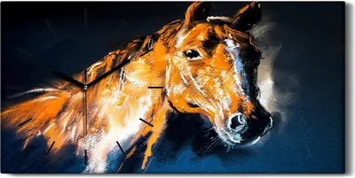 Produktbild von Wandkunst Leinwand Bild Uhr Geräuschlos 60x30 Gemälde Abstrakte Tier Pferd Kunst - schwarze Hände