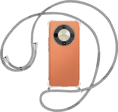 Produktbild von Handykette Backcover-Schutzhülle mit Band (Metall silberfarben) für Honor X9b (6.78'') - weiß/grau kariert