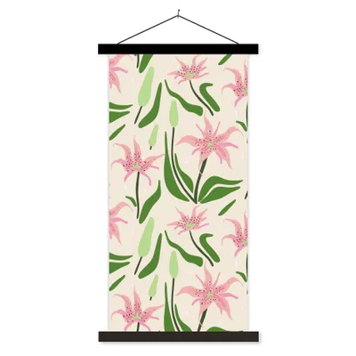 Produktbild von MuchoWow® Textilposter Blume - Rosa - Blatt 90x180 cm mit schwarzem Rahmen - Dekoration Wohnzimmer