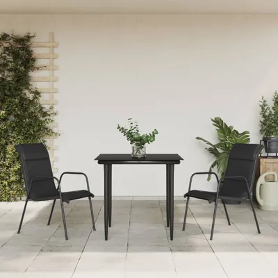 Zdjęcie produktu dla Maison Exclusive – 3-częściowy zestaw ogrodowy do jadalni, czarna stal i tekstylina