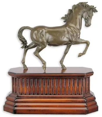 Produktbild von Casa Padrino Luxus Bronze Skulptur Pferd auf Holzsockel Bronze / Braun 40,9 x 19,9 x H. 46,5 cm - Bronzefigur - Dekofigur - Deko Accessoires