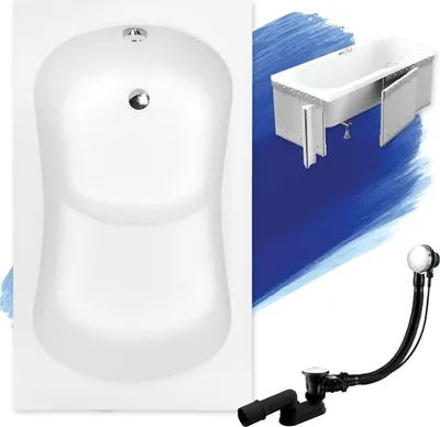 Produktbild von BADLAND Badewanne Rechteck Aria 120x70 mit Ablaufgarnitur, Füßen und Styroporverkleidung GRATIS