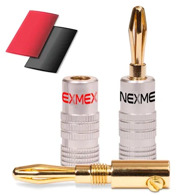 Produktbild von 2x NEXMEX Bananenstecker 24K vergoldet mit Schrumpfschlauch High End Stecker
