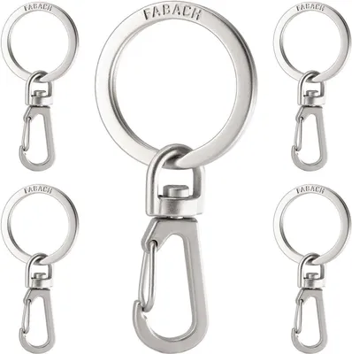Produktbild von FABACH 5 x Karabiner Schlüsselanhänger mit drehbarem Schlüsselring - Kleine abnehmbare Karabinerhaken Schlüsselringe - Stabile Mini Schlüssel Karabiner Haken als Schlüsselhalter und zum Basteln