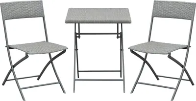Produktbild von Polyrattan Bistroset für 2 Personen Sitzgruppe Rattan Gartenmöbel Set Garnitur Grau