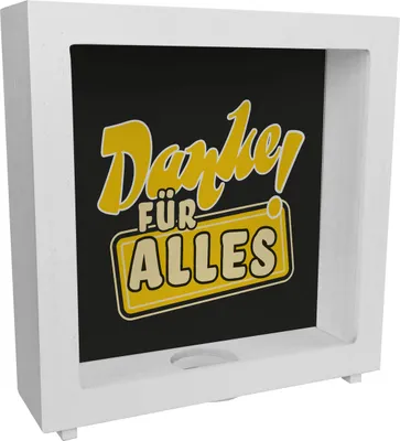 Produktbild von Rahmen Spardose aus Holz in Gelb zum Thema Dankbarkeit - Danke für Alles!