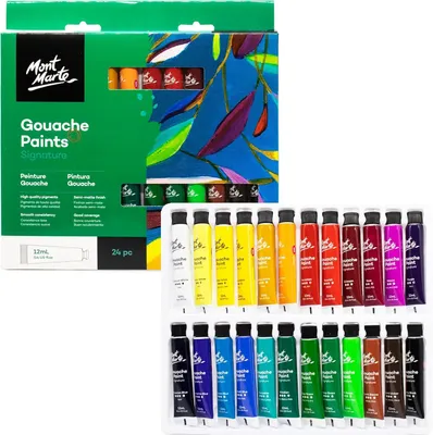 Produktbild von Mont Marte SIGNATURE Gouache Farben Set 24 x 12 ml - Glänzende Deckkraft - Perfekt für Anfänger & Profi - lebendige Farben, samtiges & mattes Finish