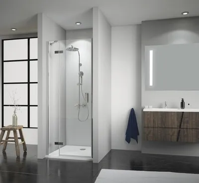 Produktbild von Drehtür für Nische Breuer Panorama 90 cm Anschlag links Nachbildung Grau Profilfarbe chrom